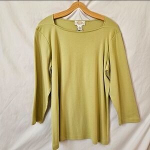 Talbots 3/4 Sleeve Top Womens L NWOT Vtg Green Minimalist Casual Capsule